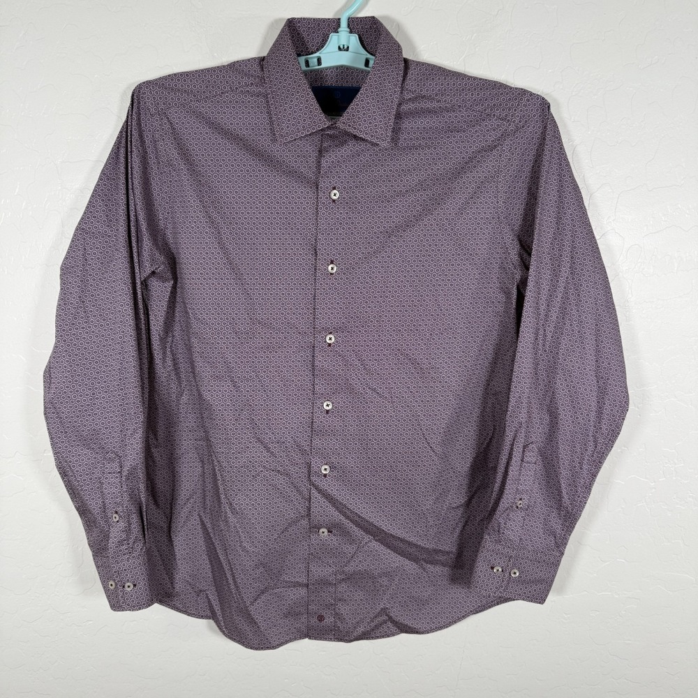 David Donahue Shirt Mens 16 Large Purple Button Up Fusion Performance Floral